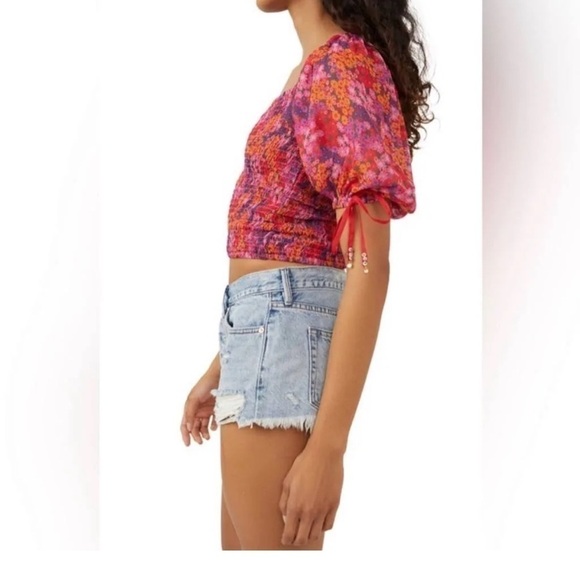 Free People Back On Top Floral Puff Sleeve Crop Top NEW! - Picture 3 of 8